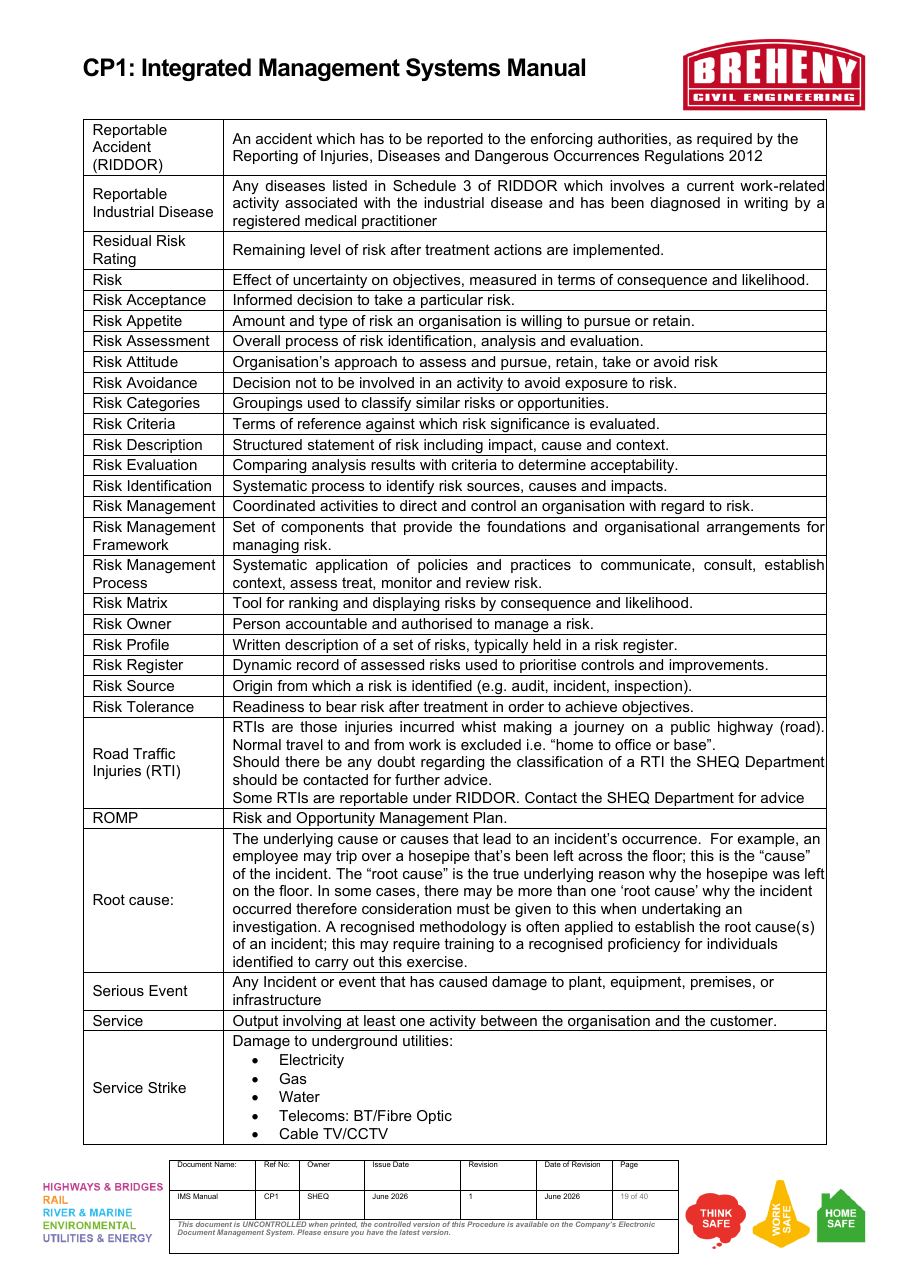 CP1: Integrated Management Systems Manual definitions and related topics