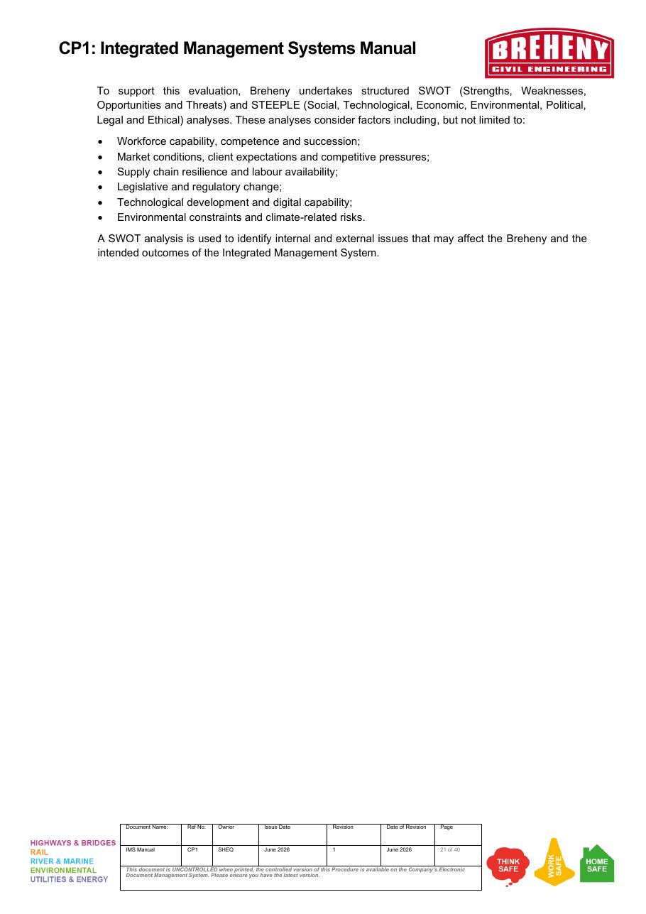 Breheny Integrated Management Systems Manual with contact info