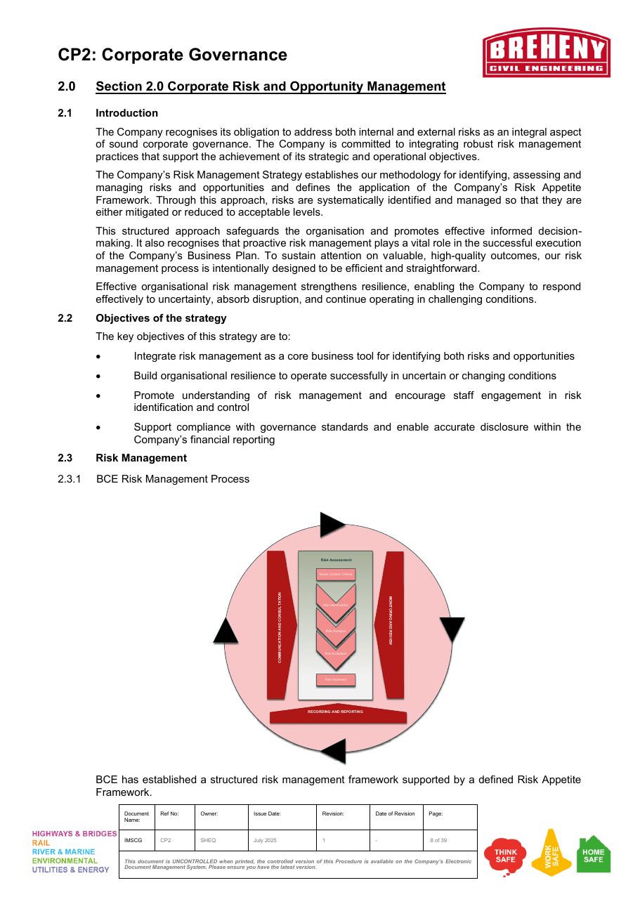 Risk management framework with key stages in circular flow