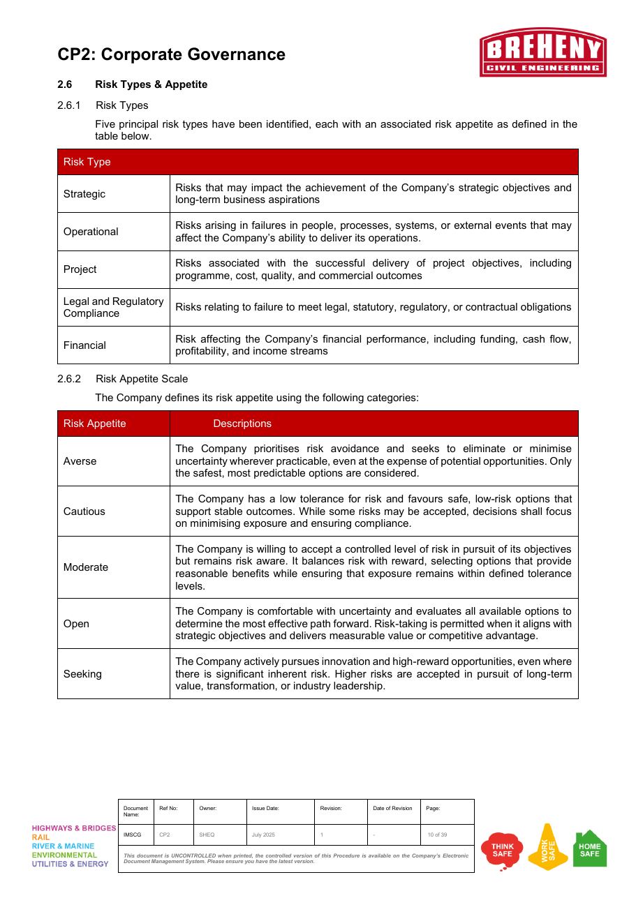 Risk Types and Risk Appetite Descriptions